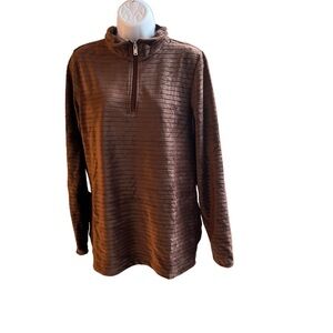 Denim & Co Women's Top Sz S Co. Comfort Z Textured Velour Half-Zip Brown Small